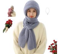 POIOZXD Sciarpa invernale versatile con cappuccio da donna, protezione per le orecchie integrata, antivento, 2 in 1 con cappuccio cicatrice f berretto antivento, Blu, Etichettalia unica