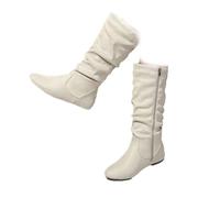 POIOZXD Stivaletti da donna alla moda a metà polpaccio, in tinta unita, per autunno e inverno, stivali larghi al polpaccio da donna, comodi, con punta arrotondata, in pelle scamosciata, plissettati