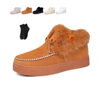 POIOZXD Stivaletti invernali da donna con plateau in camoscio con fiocco e pelliccia da neve, stivali invernali da donna in pelle scamosciata con plateau, senza lacci, leggeri, casual, mocassini caldi