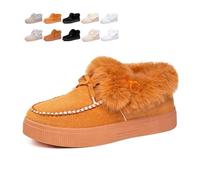 POIOZXD Stivaletti invernali da donna con plateau in camoscio con fiocco e pelliccia da neve, stivali invernali da donna in pelle scamosciata con plateau, senza lacci, leggeri, casual, mocassini caldi