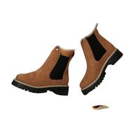 POIOZXD Stivaletti ortopedici da donna, comodi, in tinta unita, antiscivolo, con punta arrotondata, in pelle scamosciata, con tacco grosso, stivaletti Chelsea, Marrone, 37 EU