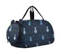 Pois ananas blu scuro piccola borsa da palestra con scomparto per scarpe multifunzionale durante la notte Weekender Carry On Travel Bag per viaggi, nuoto, danza, balletto, Ananas a pois blu scuro