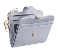 POIUGOYA Portafoglio da donna sottile porta carte di credito a due persiane con blocco RFID, tasca per monete, finestra d'identità e portachiavi, 2A-pelle PU-grigio, classico, 2a-pelle Pu-grigio