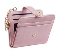 POIUGOYA Portafoglio da donna sottile porta carte di credito a due persiane con blocco RFID, tasca per monete, finestra d'identità e portachiavi, 2A-pelle PU-rosa chiaro, classico, 2a-pelle Pu-rosa