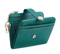 POIUGOYA Portafoglio sottile da donna, con blocco RFID, porta carte di credito con tasca portamonete con cerniera, finestra d'identità, portachiavi, 2A-PU Pelle-Verde Foresta, classico