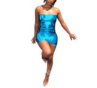 POIUIYQA Abito da donna con glitter metallizzato, abito lucido, argento metallizzato, costume da carnevale da donna, mini abito con paillettes, abito da discoteca