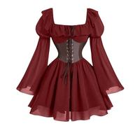 POIUIYQA Abito Vintage Donna Stile Retrò Medievale Gotico Rinascimentale Fata Strega Elfo per Feste Cosplay