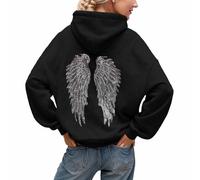 POIUIYQA Angel Hoodie Sweat a Capuche Femme avec Ailes d'ange en Strass et Poches Pull Ange Longue Hoodie Femme Automne et Hiver Sweatshirt Chaud Streetwear Sweat Sport vêtements