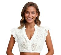 POIUIYQA Blouse Dirndl Femme Bianca con Scollo a V e Manica a Pipistrello - Camicetta Tradizionale Bavarese per Costume Oktoberfest Donna Comoda ed Elegante