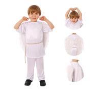 POIUIYQA Costume da angelo per bambini, costume natalizio bianco con ali d'angelo e aureola, costume da angelo per bambine