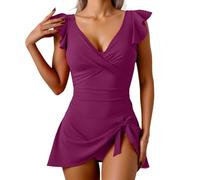 POIUIYQA Costume Intero Donna Curvy Costume da Bagno con Ruffle per Donna, con Nodo alla Vita e Scollo a V, Perfetto per Un Look Elegante in Spiaggia