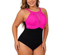 POIUIYQA Costume Intero Donna Scollo a V Push Up Imbottito Reggiseno Curvy Costume da Bagno Intero Estivo con Controllo della Pancia