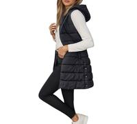 POIUIYQA Gilet Donna Lungo, Smanicato Piumino Invernale con Cappuccio, Cappotto Senza Maniche Termico Giubbotto Imbottito Giacca Trapuntato con Cerniera e Tasche