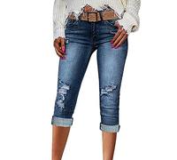 POIUIYQA Jeggings Donna Pantaloni Capri Donna Vita Alta Pinocchietto Donna Elasticizzati Modellanti Slim Jeggings con Tasche Leggins Corti Denim Taglie Forti