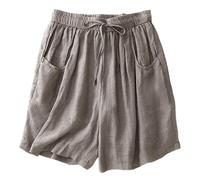 POIUIYQA Pantaloncini al ginocchio da donna con tasche culottes estivi pantaloni Capri per il Regno Unito orlo diviso bottoni decorativi in legno leggeri e traspiranti elastico in vita