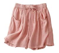 POIUIYQA Pantaloncini al ginocchio da donna con tasche culottes estivi pantaloni Capri per il Regno Unito orlo diviso bottoni decorativi in legno leggeri e traspiranti elastico in vita