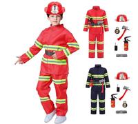 POIUIYQA Set Costume da Vigile del Fuoco per Bambini, Elmetto, Estintore, Walkie-Talkie, per Halloween