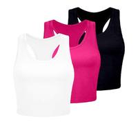 POIUIYQA set da 3 pezzi Donna Raccolto Canotta in cotone senza maniche di base di un Spalle scoperte Breve Sport Bassiera Grande Colore Set