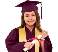POIUIYQA Toga Laurea Bambini, Toga Laurea Asilo Set con Cappello Laurea Fascia Ciondolo Costume da Laureato per Bambini Studenti elementari Medi Linea