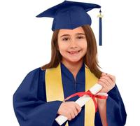 POIUIYQA Toga Laurea Bambini, Toga Laurea Asilo Set con Cappello Laurea Fascia Ciondolo Costume da Laureato per Bambini Studenti elementari Medi Linea