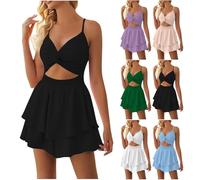 POIUIYQA Tuta estiva da donna, sexy, con scollo a V, con volant, mini abito a vita alta Jumpsuit Donna Estiva Salopette Cotone Pantaloncini Scollo a U Canotta Abbigliamento Tutina Overal