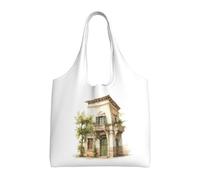 pojknbv Borsa tote in tela con stampa di un edificio antico con ramo di ulivo romano e stampa greca extra large riutilizzabile per lo shopping quotidiano in spiaggia viaggi nel fine settimana
