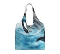 pojknbv Borsa tote in tela extra large con stampa delfino oceano che guarda te riutilizzabile per lo shopping quotidiano in spiaggia viaggi weekend