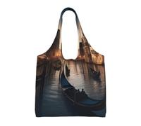 pojknbv Borsa tote in tela extra large con stampa di Venezia notturna, riutilizzabile, per shopping, spiaggia, viaggi, fine settimana