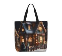 pojknbv Christmas Village House - Borsa organizer extra large con 4 stampe, leggera, riutilizzabile, per shopping, viaggi, spiaggia