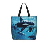 pojknbv Killer Whales Swim Along Print Borsa organizer extra large leggera riutilizzabile spalla tote shopping viaggio spiaggia