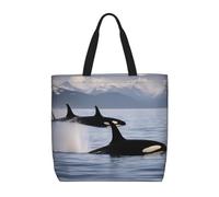 pojknbv Killer Whales Swim Along Print Borsa organizer extra large leggera riutilizzabile spalla tote shopping viaggio spiaggia