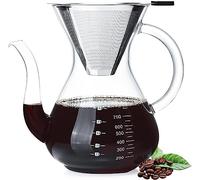 Pokaloti - Server da caffè in vetro resistente al calore, brocca da caffè, 1.000 ml, elegante, server per caffè a goccia, filtro a doppio strato in rete in acciaio inossidabile, utilizzabile