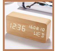 Pokanic Sveglia digitale in legno da scrivania, data, giorno della settimana, temperatura, grande display a LED, lampada portatile per camera da letto, ufficio, scuola, casa, soggiorno, stanza (bambù)