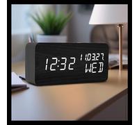 Pokanic Sveglia digitale in legno da scrivania, data, giorno della settimana, temperatura, luce notturna, grande display a LED, lampada portatile per camera da letto, ufficio, scuola, casa, soggiorno,