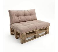 POKAR Set di Cuscini per Europallet da 2 pezzi: 1x Cuscino-sedile 120x80cm + 1x Cuscino-schienale 120x40cm, per Divano da Giardino, per Interno ed Esterno, senza Pallet, beige