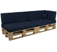 POKAR Set di Cuscini per Europallet da 6 pezzi: 2x Sedile 120x80cm +2x Schienale 120x40cm +1x Schienale (laterale) 60x40cm +1x decorativo 40x40cm, per Divano da Giardino, senza Pallet, blu scuro