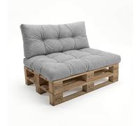 POKAR Set di Cuscini per Europallet Imbottito da 2 pezzi: 1x Cuscino-sedile 120x80cm + 1x Cuscino-schienale 120x40cm, per Divano da Giardino, per Interno ed Esterno, senza Pallet, grigio