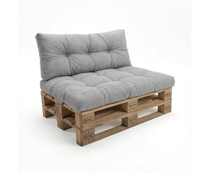 POKAR Set di Cuscini per Europallet Imbottito da 2 pezzi: 1x Cuscino-sedile 120x80cm + 1x Cuscino-schienale 120x40cm, per Divano da Giardino, per Interno ed Esterno, senza Pallet, grigio