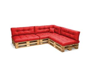 POKAR Set di Cuscini per Europallet Impermeabile da 8 pezzi: 3x 120x80 + 3x 120x40 + 1x 60x40 + 1x 40x40, per Divano da Giardino, senza Pallet, Rosso