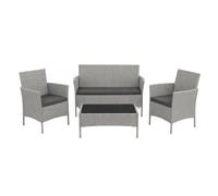POKAR Set Giardino Rattan Grigio con Cuscini Seduta Antracite | Set 4 Pezzi, Divano 100x43x80, 2x Poltrona 55x45x80, Tavolino 68x41x38 cm, Resina Intrecciata, Metallo | Terrazzo e Patio