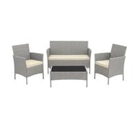 POKAR Set Giardino Rattan Grigio con Cuscini Seduta Beige | Set 4 Pezzi, Divano 100x43x80, 2x Poltrona 55x45x80, Tavolino 68x41x38 cm, Resina Intrecciata, Metallo | Terrazzo e Patio