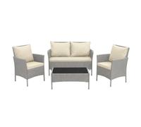 POKAR Set Giardino Rattan Grigio con Cuscini Seduta e Schienale Beige | Set 4 Pezzi, Divano 100x43x80, 2x Poltrona 55x45x80, Tavolino 68x41x38 cm, Resina Intrecciata, Metallo | Terrazzo e Patio