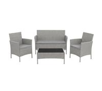 POKAR Set Giardino Rattan Grigio con Cuscini Seduta Grigio | Set 4 Pezzi, Divano 100x43x80, 2x Poltrona 55x45x80, Tavolino 68x41x38 cm, Resina Intrecciata, Metallo | Terrazzo e Patio