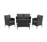 POKAR Set Giardino Rattan Nero con Cuscini Seduta e Schienale Antracite | Set 4 Pezzi, Divano 100x43x80, 2x Poltrona 55x45x80, Tavolino 68x41x38 cm, Resina Intrecciata, Metallo | Terrazzo e Patio