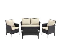 POKAR Set Giardino Rattan Nero con Cuscini Seduta e Schienale Beige | Set 4 Pezzi, Divano 100x43x80, 2x Poltrona 55x45x80, Tavolino 68x41x38 cm, Resina Intrecciata, Metallo | Terrazzo e Patio