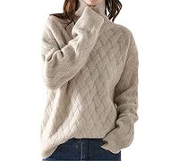 Pokem&Hent Maglione da donna con collo alto, per autunno e inverno, in cashmere, Riso cammello, L - XL