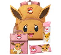 Pokémon Eevee 4 Piece Zaino Set | Personaggio animato 3D Orecchie Rosa Zaino Pranzo Borsa Pencil Case Water Bottle Gioco Back to School Bag Regali