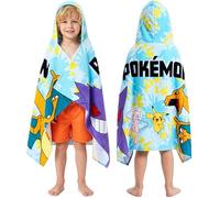 Pokémon Asciugamani Bagno con Cappuccio per Bambini Adolescenti Assorbente Asciugamano Cotone per Piscina Bagno Doccia Spiaggia Regalo Bambino (Blu, 6-14 Anni)