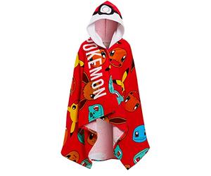 Pokémon Asciugamano con Cappuccio 100% Cotone - Poncho per Bambini da Spiaggia e Bagno Pokeball Pikachu - Avvolgente Copertura per il Cambio, Rosso