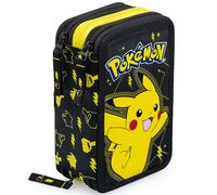 Pokemon Astuccio 3 scomparti riempito Bambini 45 pezzi, Scuola, 3 Zip, Pikachu